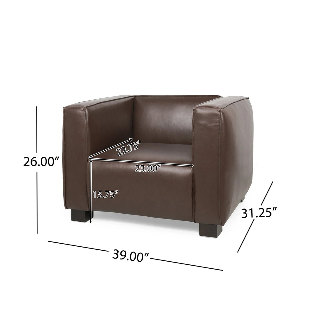 Cognac Brown Faux Leather 3 Piece Club Chair and Sofa Set Y2051