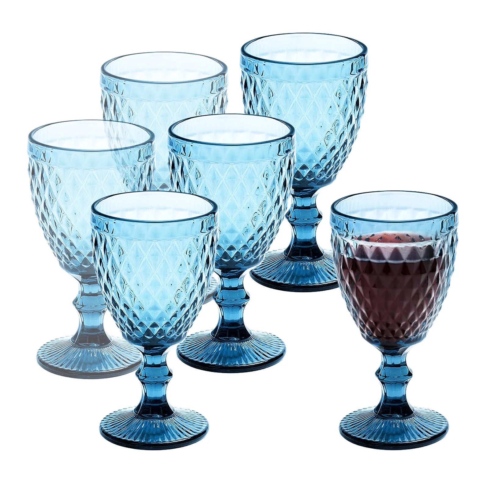 6pcs Blue Glass Goblet Wine Goblet 8 oz B790