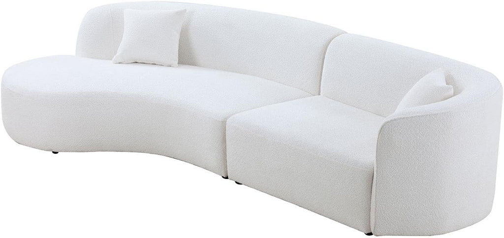 White Boucle Curved Sofa with Chaise 2 Set V253