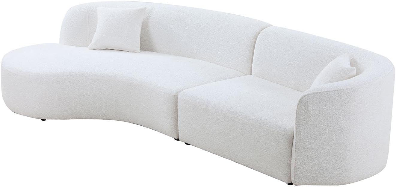White Boucle Curved Sofa with Chaise 2 Set V253