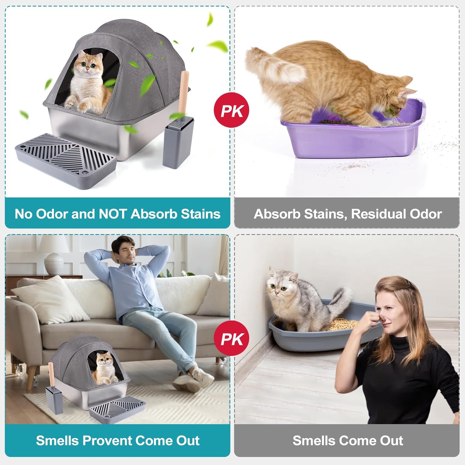 2 Pack Large Stainless Steel Cat Litter Box with Lid F985