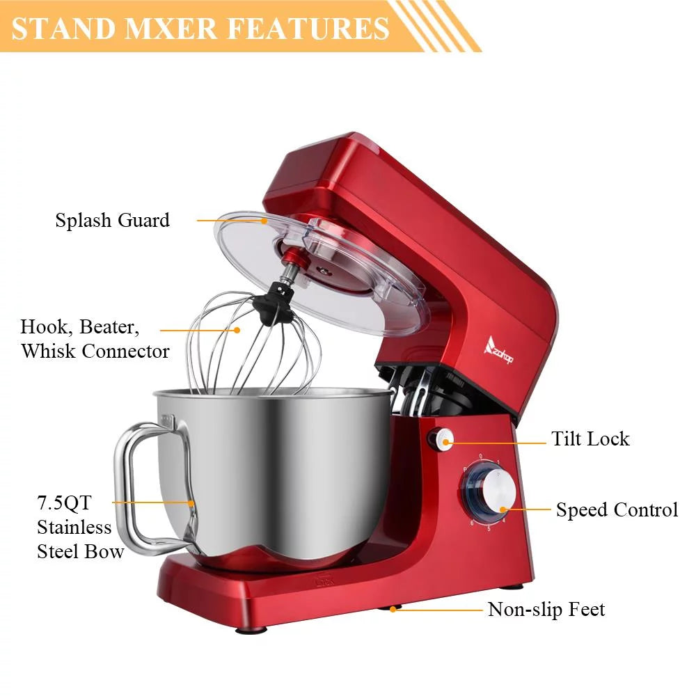Red 7.5Quart Stainless Steel Bowl Electric Mixer S133