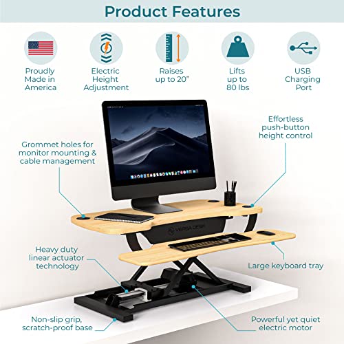 Electric Standing Desk Converter, 36 Inch, Maple K40921