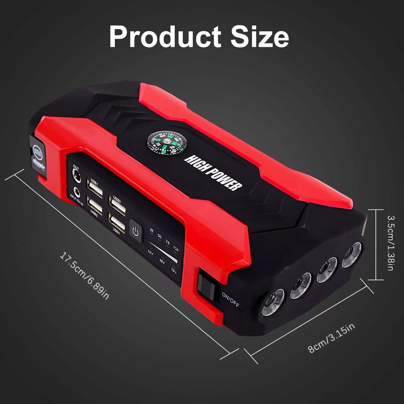 99800mAh Battery Jump Starter with 4 USB Ports and LED Flashlight J475588