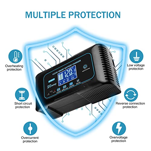 20 Amp Lithium Battery Charger, 12V and 24V Lifepo4, Lead-Acid Portable Car Battery Charger V704