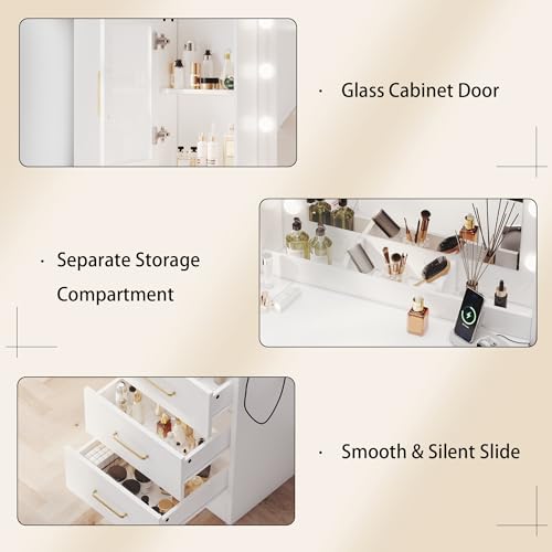 White Makeup Vanity Desk with Mirror & Lights and 5 Drawers D284257