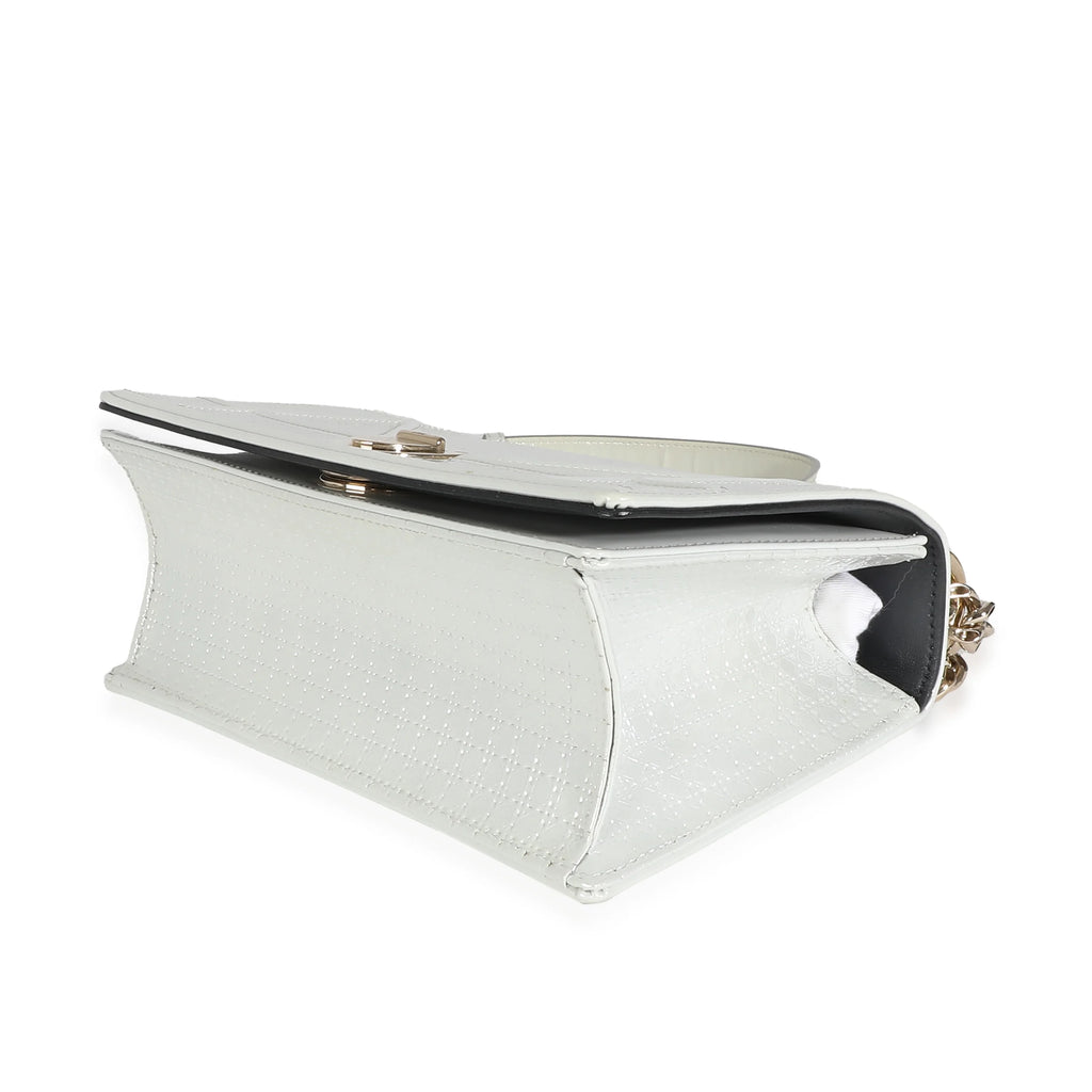 White Micro Cannage Patent Small Flap Bag V5602
