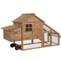 70in Mobile Fir Wood Chicken Coop with Wheels S916