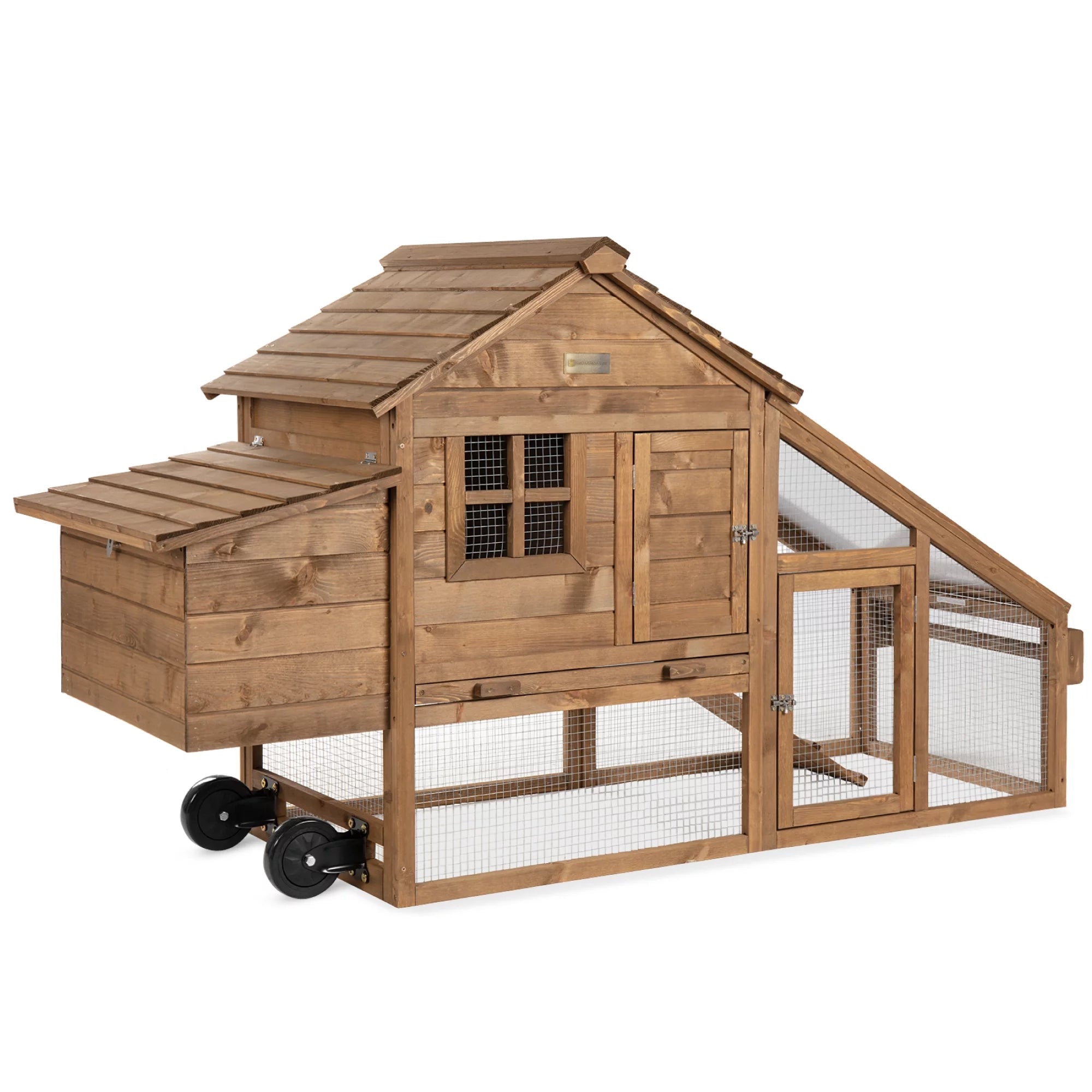 70in Mobile Fir Wood Chicken Coop with Wheels S916