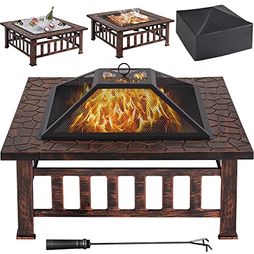 32in Square Metal Fire Pit Table Q839976