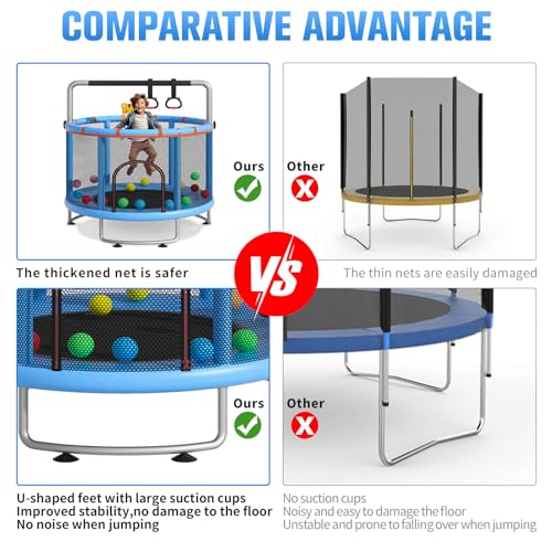 55" Small Trampoline with Enclosure Net and Basketball Hoops L61093
