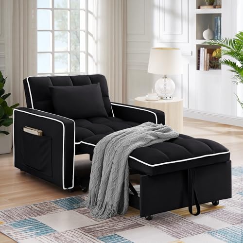 Beige Velvet Convertible Sleeper Chair Bed R9772