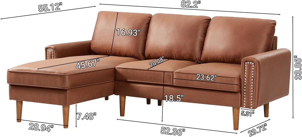 Brown L-Shape Sofa Couch with Suede Fabric H9648