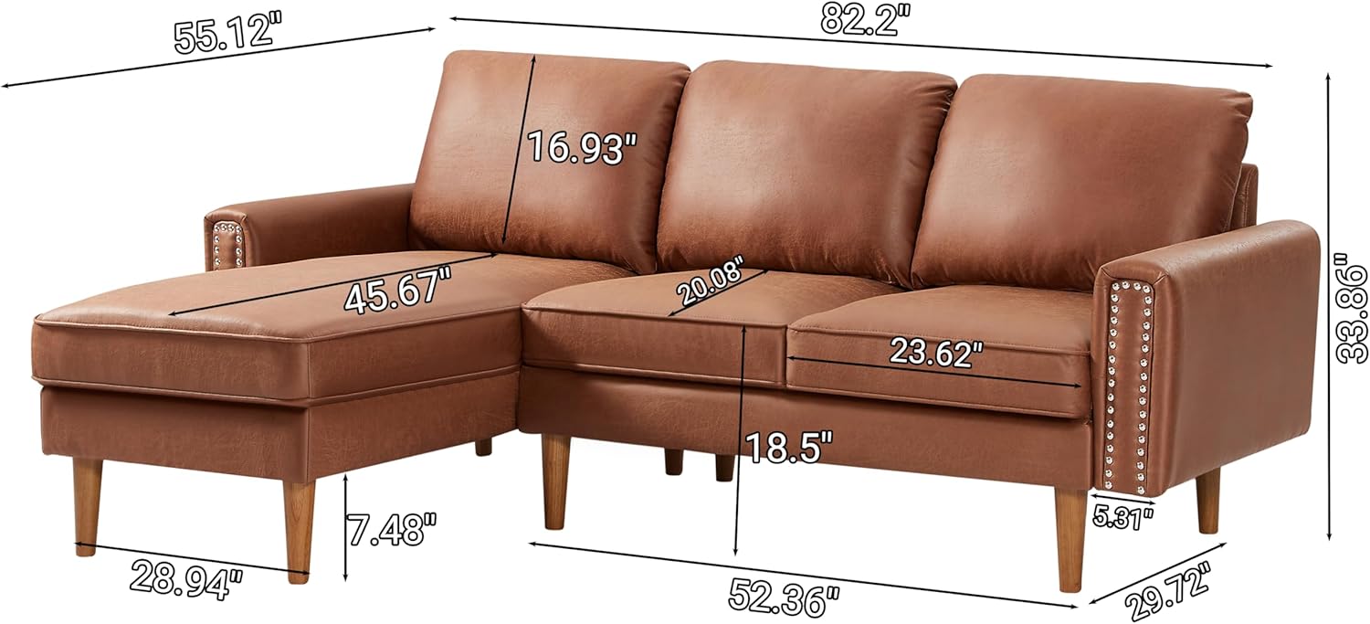 Brown L-Shape Sofa Couch with Suede Fabric H9648