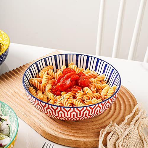 Ceramic 30 Ounce Large Pasta Bowls 8 inch Serving Bowls Set of 4, Vintage Blue X686700