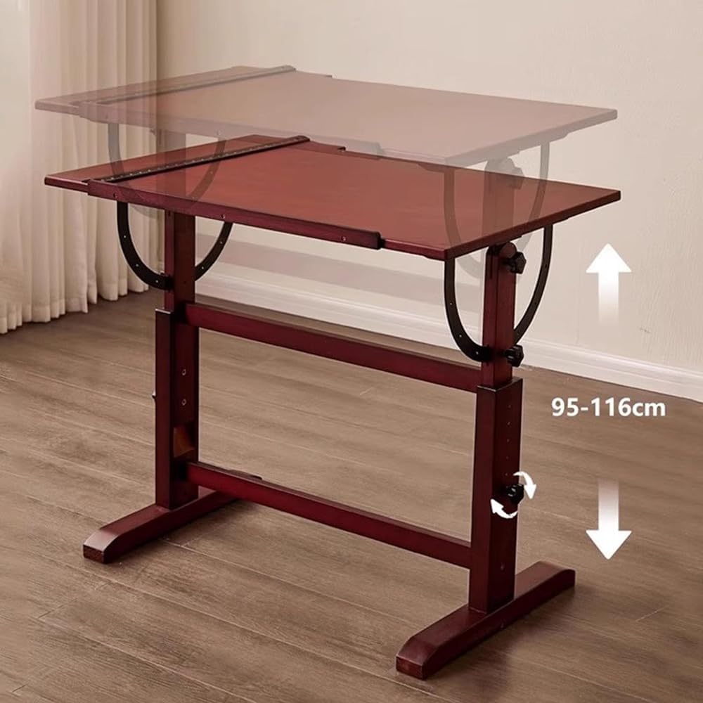 Height and Angle Adjustable Drawing Table with Tilting Magnifying Tabletop and T-square L2132