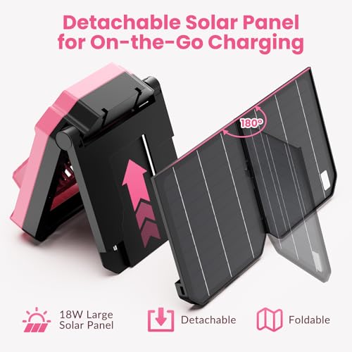26800mAh Rechargeable Portable Fan with Detachable Solar Panel, LED Lantern, 3 Speed, Timer, USB-C, Green N70326