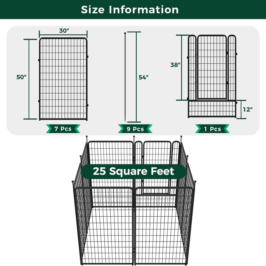 Black 7 Panels+1 Gate Metal Fence W769
