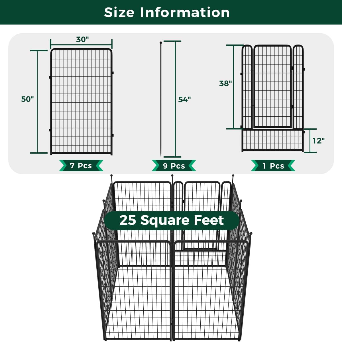 Black 7 Panels+1 Gate Metal Fence W769