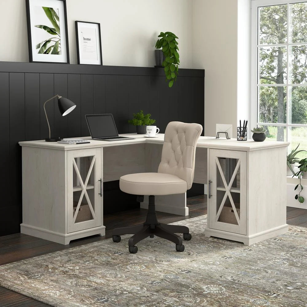 Linen White Oak L-Shaped Desk Q328
