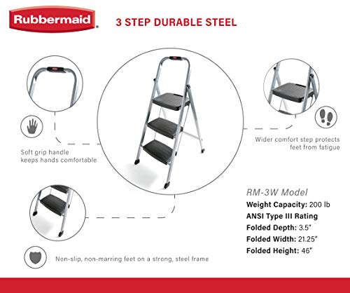 White 3-step Folding Step-stool with Hand Grip and Plastic Steps T142334
