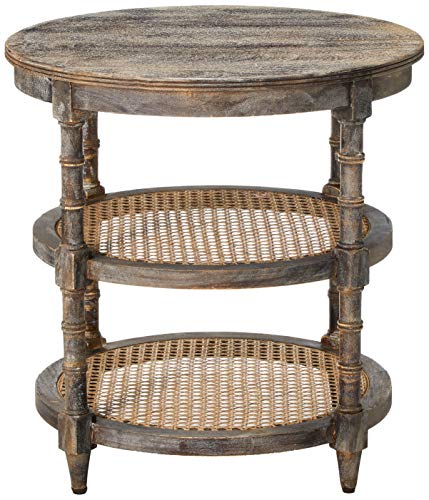 Round Mango Wood Table with 2 Cane Shelves P715642
