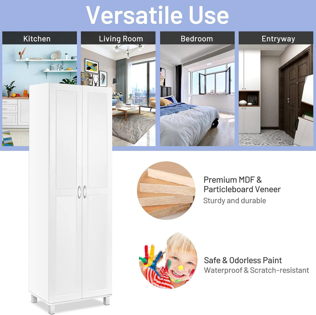 White 2-Door Tall Storage Cabinet with 5 Shelves W27896