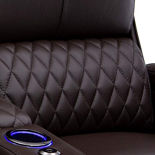 Top Grain Leather Power Recliner with Power Headrests and Power Lumbar (Row of 2, Brown) U3089