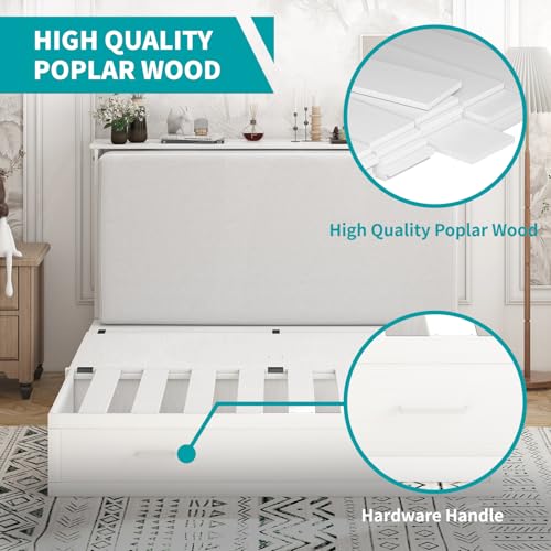 Queen Murphy Bed with Charging Station and Storage Drawers White P130