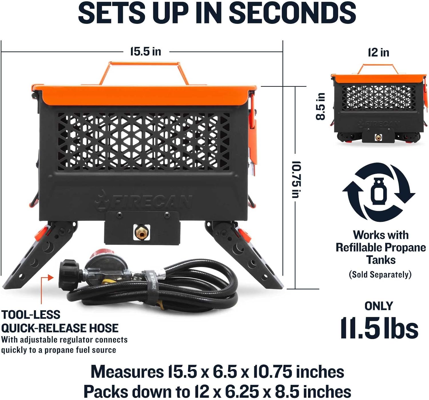 Portable Propane Fire Pit with Hose and Adjustable Regulator B343487