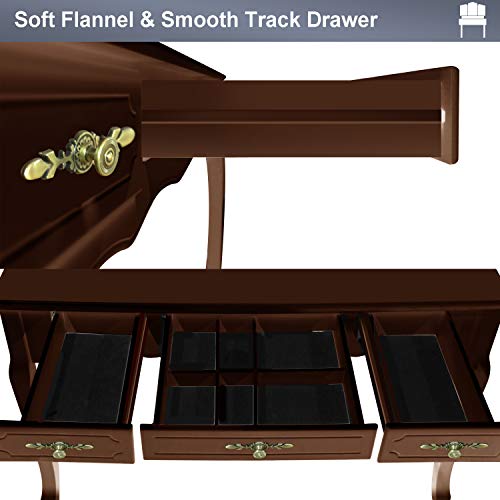 Tri-Folding Mirrors 7 Drawers Makeup Dress Table with Cushioned Stool Espresso E1890