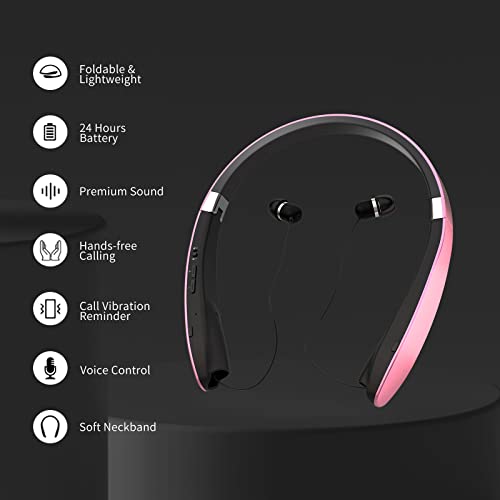 Black Foldable Wireless Neckband Headphones with Retractable Earbuds Q842