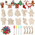 50 Pieces Christmas Wooden Ornaments Blanks Pendants Unfinished Wood Slices Hanging E57478