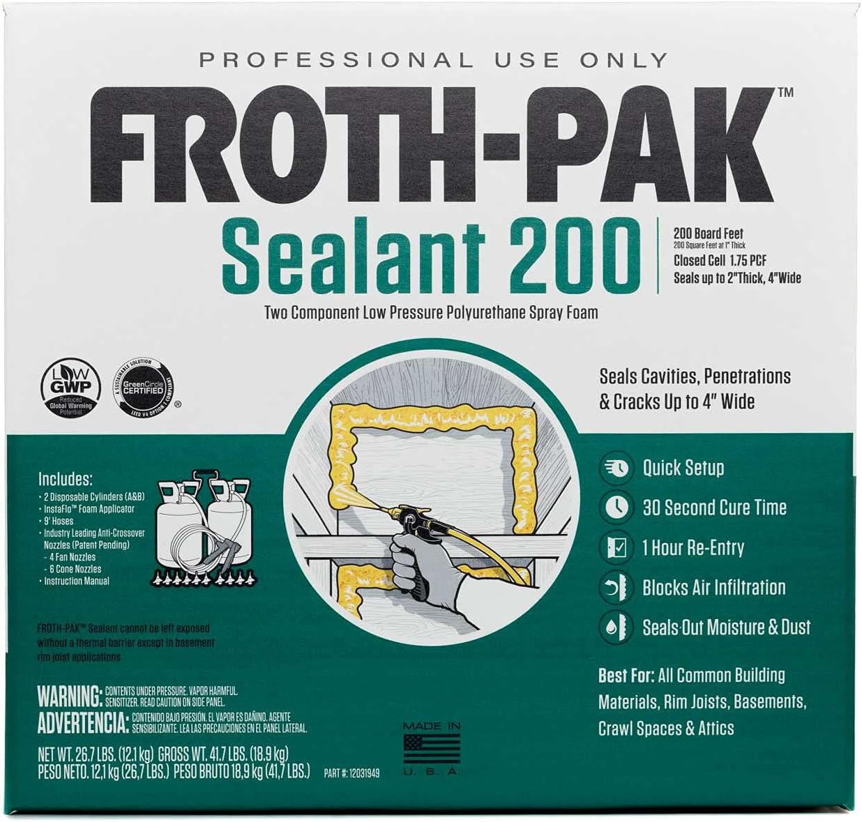 Spray Foam Sealant Kit, 9ft Hose, Two Component Polyurethane Closed Cell A1864