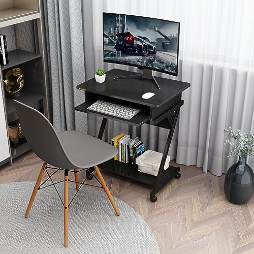 Brown Rolling Computer Desk with Keyboard Tray B18346