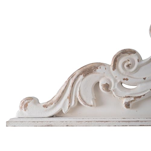 White Wood Floral Carved Wall Sculptures N412726