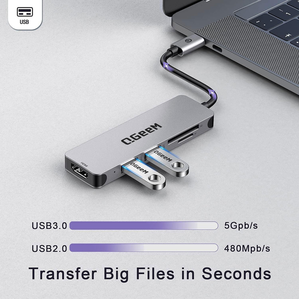 5 in 1 USB C to HDMI Adapter with 4K HDMI Output, USB 3.0, SD/TF Card Reader V6357