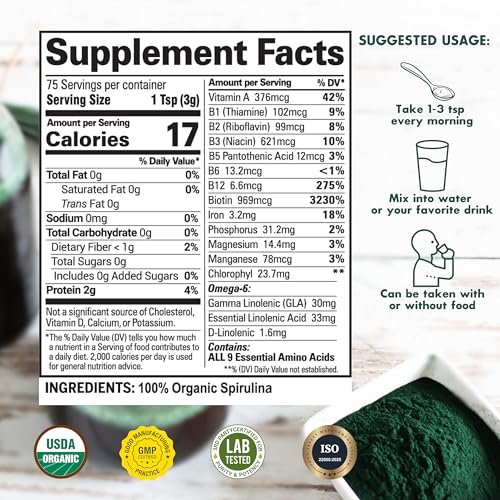 USDA Organic Spirulina Powder, 8 oz K296