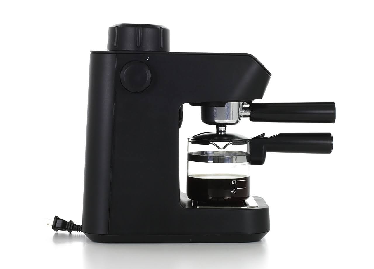 4-Cup Black Steam Espresso Machine with Glass Carafe I75458