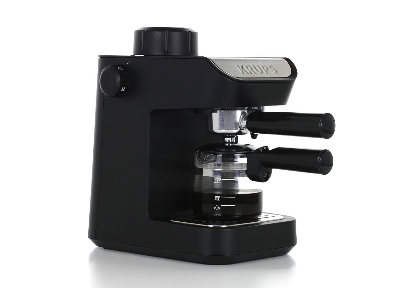 4-Cup Black Steam Espresso Machine with Glass Carafe I75458
