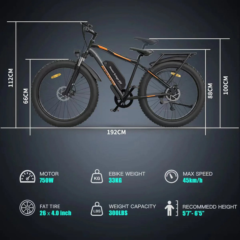 26" 4.0 inch Fat Tire Electric Mountain Bike with Removable Lithium Battery H100