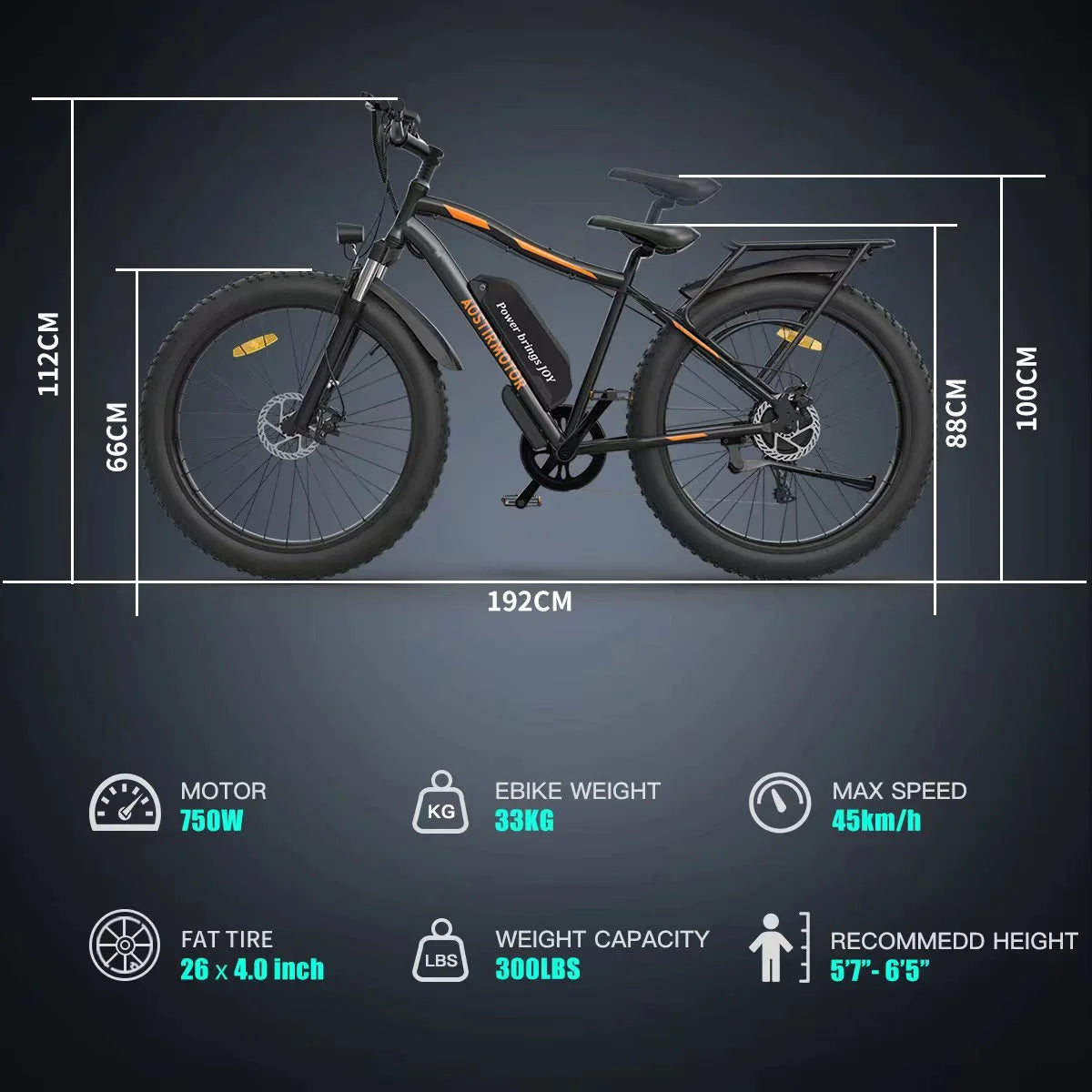 26" 4.0 inch Fat Tire Electric Mountain Bike with Removable Lithium Battery H100