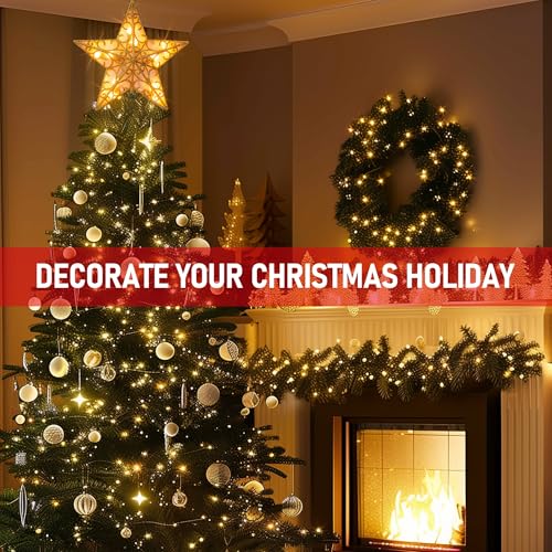 Gold Glitter Star Tree Topper with 10 Lights E237274