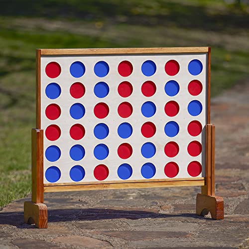 Wooden Four in a Row Game with 42pcs Chips and Carrying Bag V495