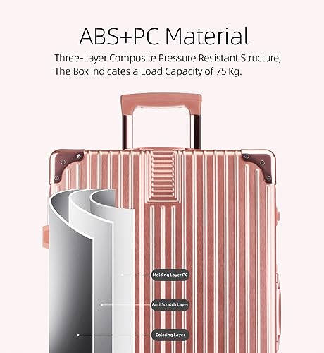 Aluminum Frame Hardside Luggage with Spinner Wheels and TSA Lock, 26 inch, Rose Gold+White L344282