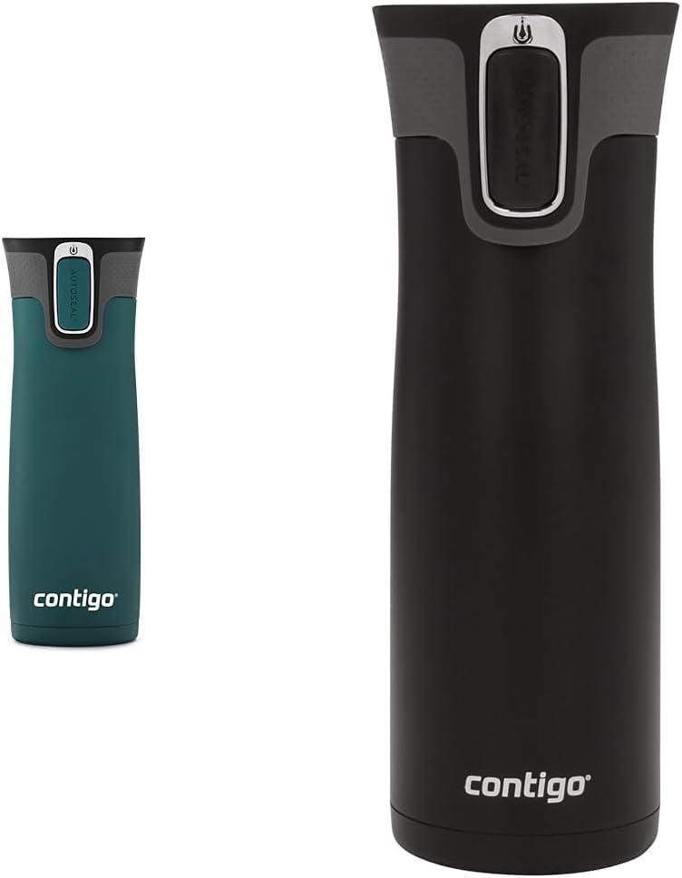 20oz Stainless Steel Vacuum Travel Mugs with Spill-Proof Lids, Chard and Matte Black H367922