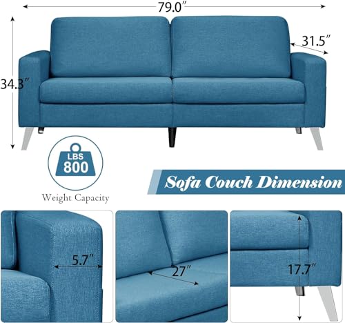 Navy Blue Faux Leather 79" Wide Sofa E5576