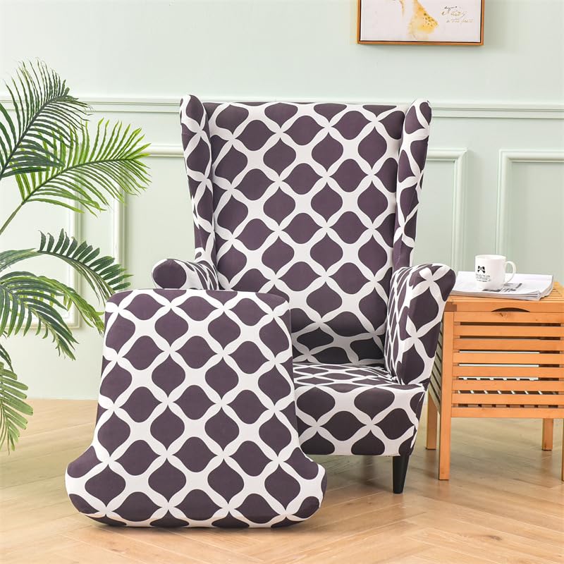 Stretch Armchair Slipcovers 2 Pieces, Printed Spandex Wingback Chair Covers V6053