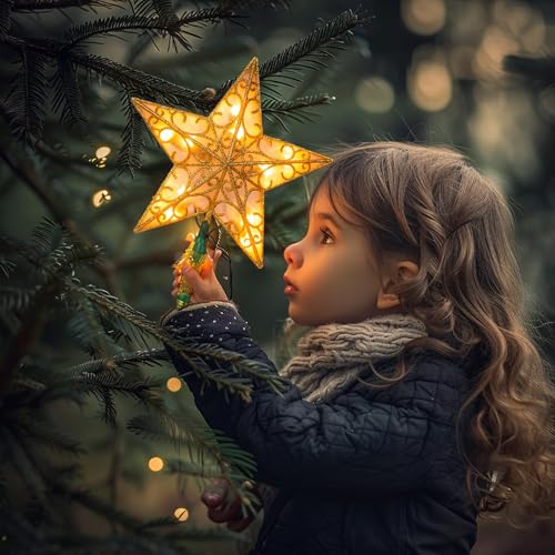 Gold Glitter Star Tree Topper with 10 Lights E237274