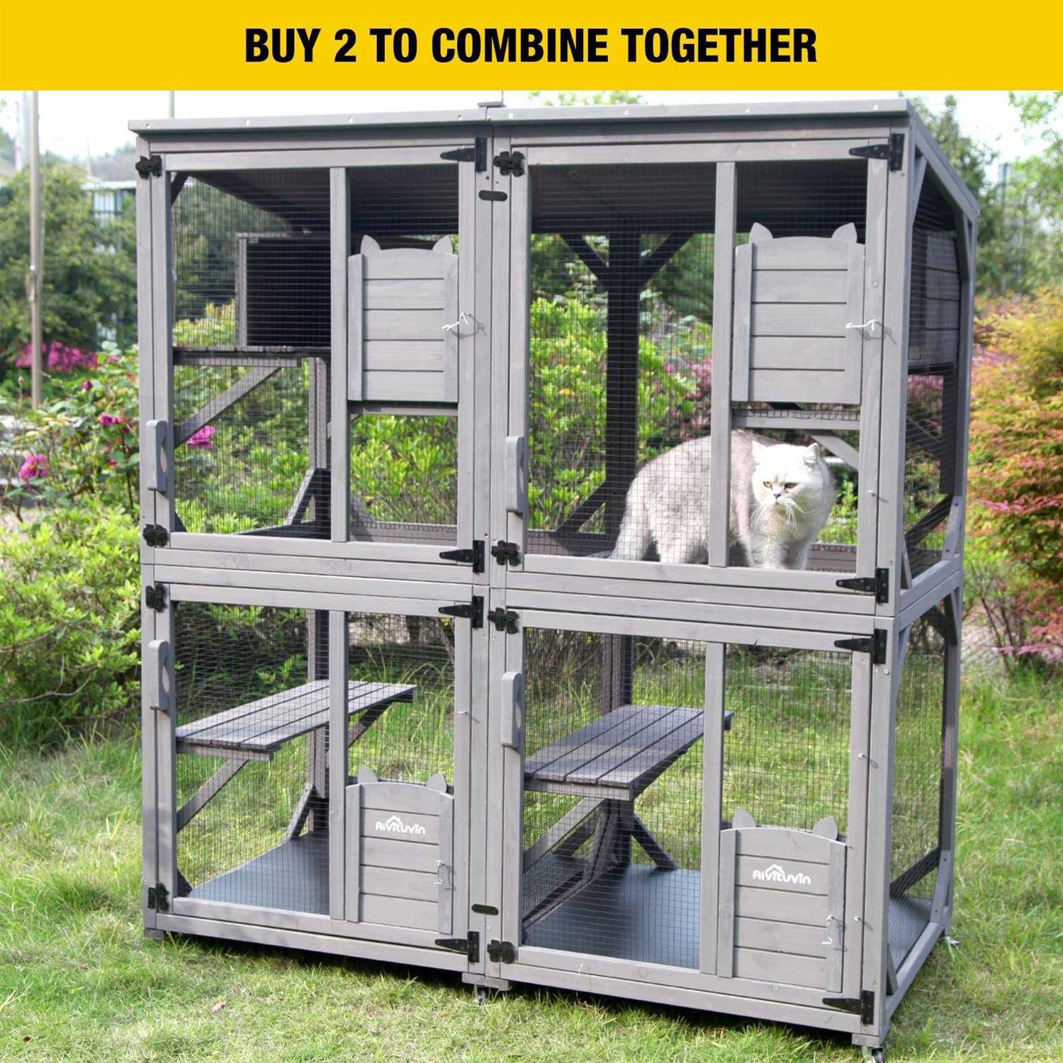 Cat House Outdoor Catio Cat Enclosures on Wheels Kitty House with Resting Box Waterproof Roof J4227